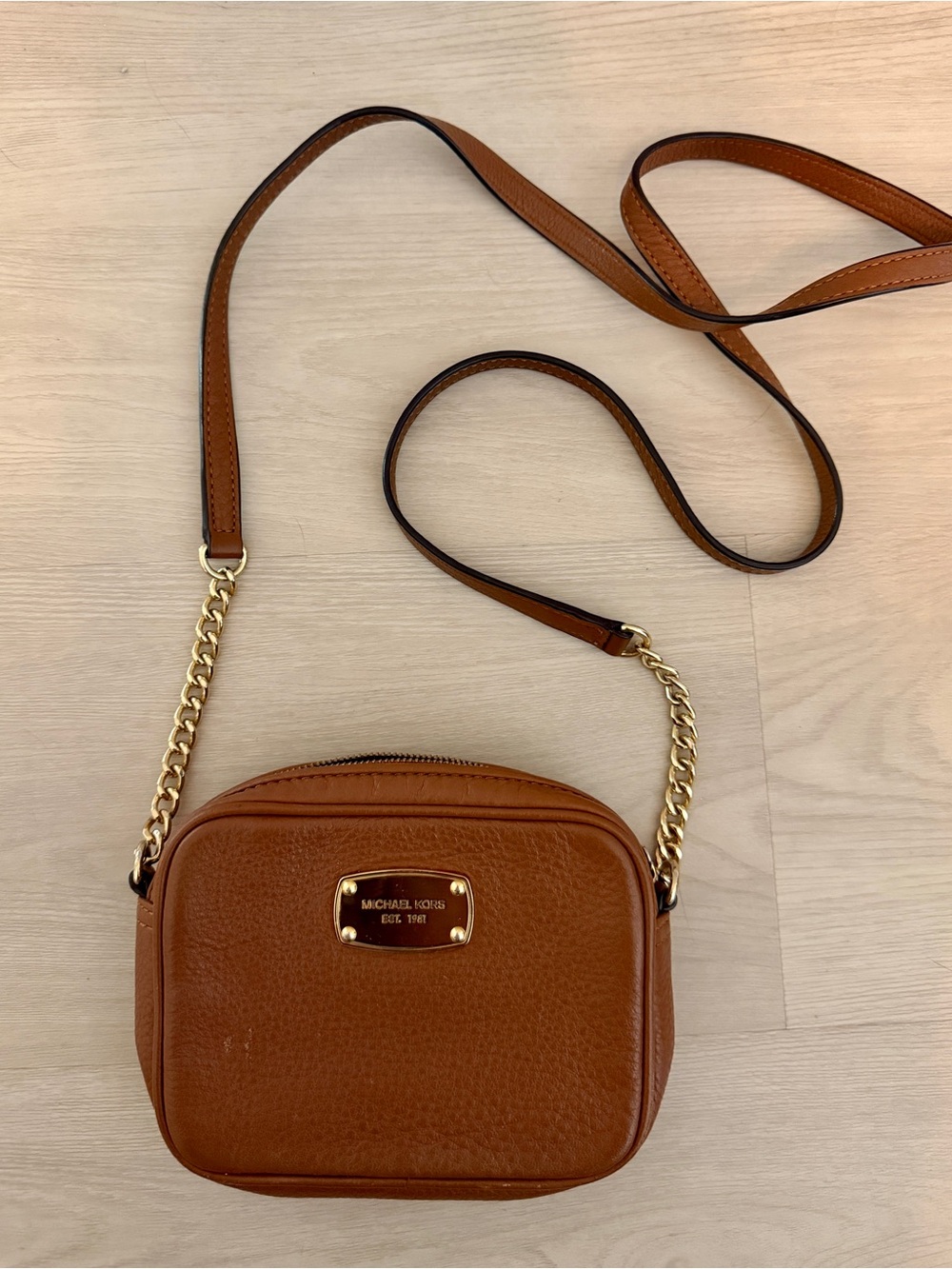 Michael Kors Acorn Brown Pebbled Leather Crossbody with Gold Hardware